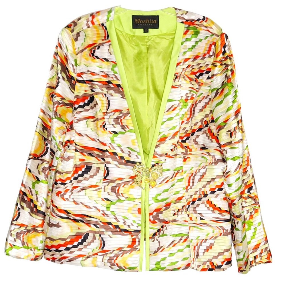 Moshita Couture Multicolor Jacket Plus Size‎ 22 Pleated Jeweled Brooch